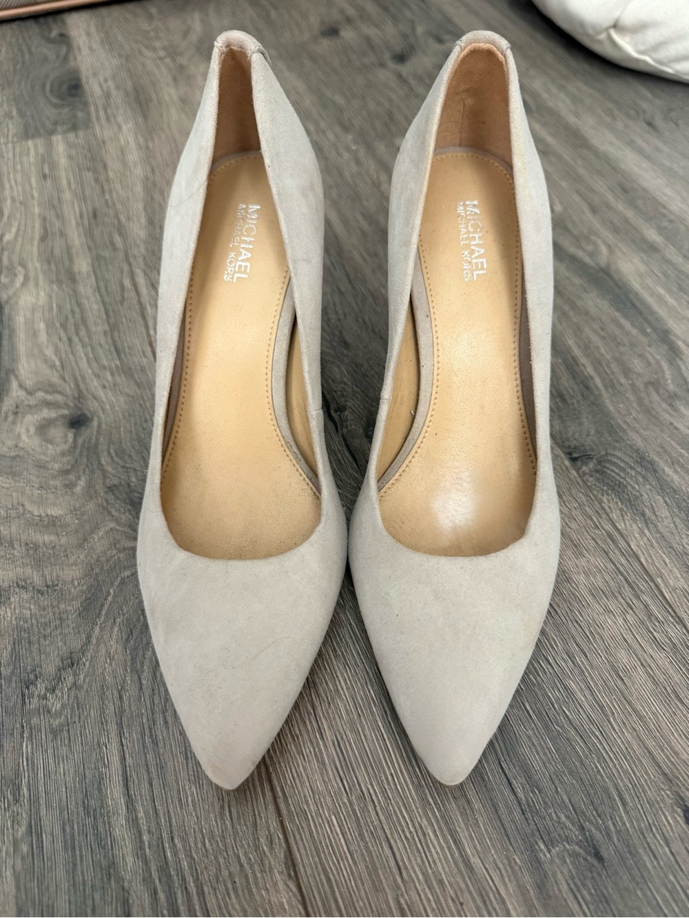 Michael Kors Pointed-Toe Suede Pumps in Taupe